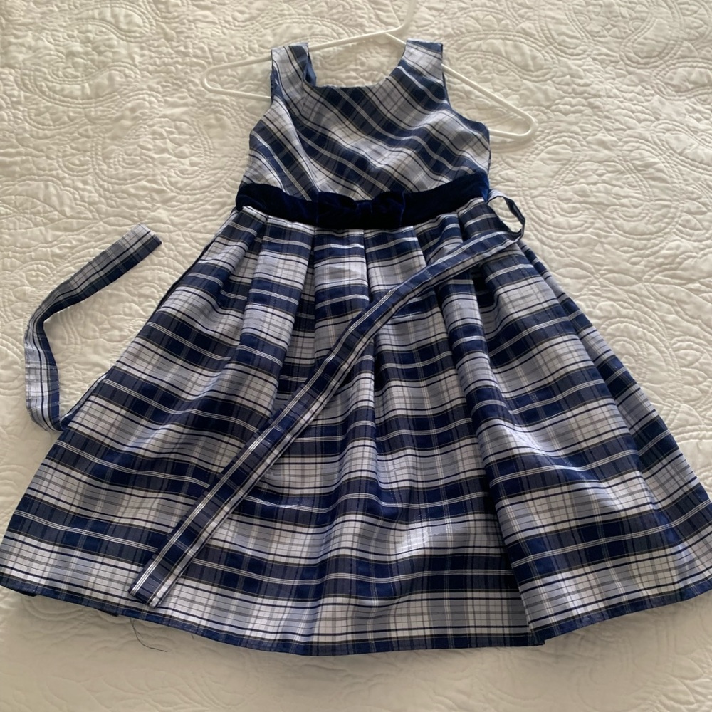 Girls dressy blue and white dress
